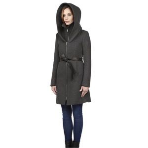 SOIA & KYO Arya Grey Slim Fit Wool Coat with Hood